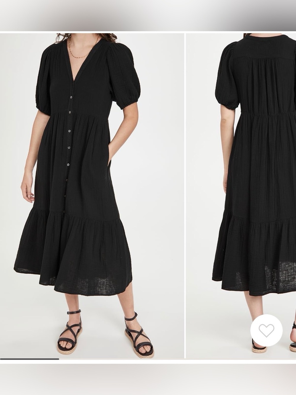 XiRENA Black Tiered V-Neck Puff-Sleeve Midi Dress, size L - Picture 3 of 12